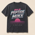 Peptide Mike Tee – 80s Neon, chrome and neon synthwave print on a black tee