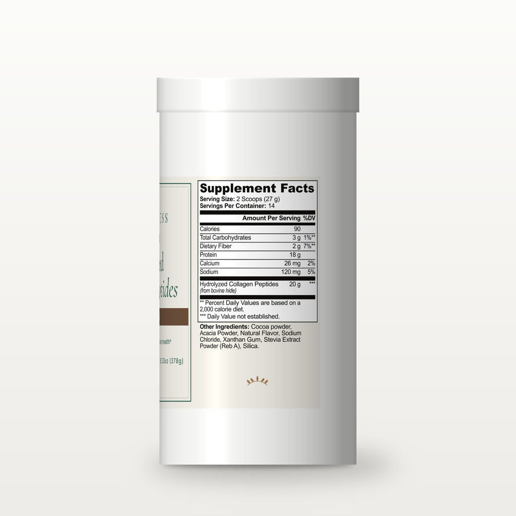 Le Wellness Grass-Fed Collagen Peptides Powder (Chocolate) canister, side label with Supplement Facts panel