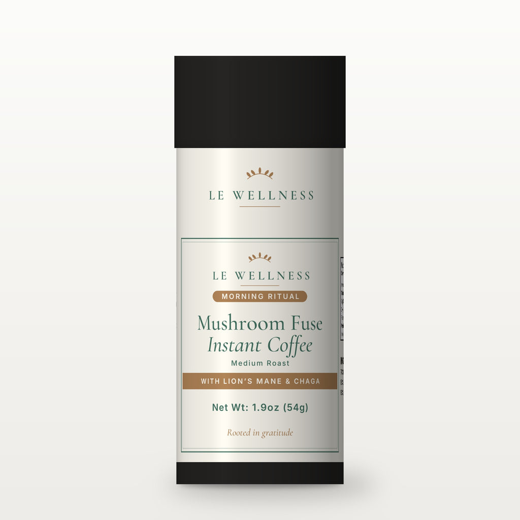 Le Wellness Mushroom Fuse Instant Coffee (Medium Roast) tube, front label