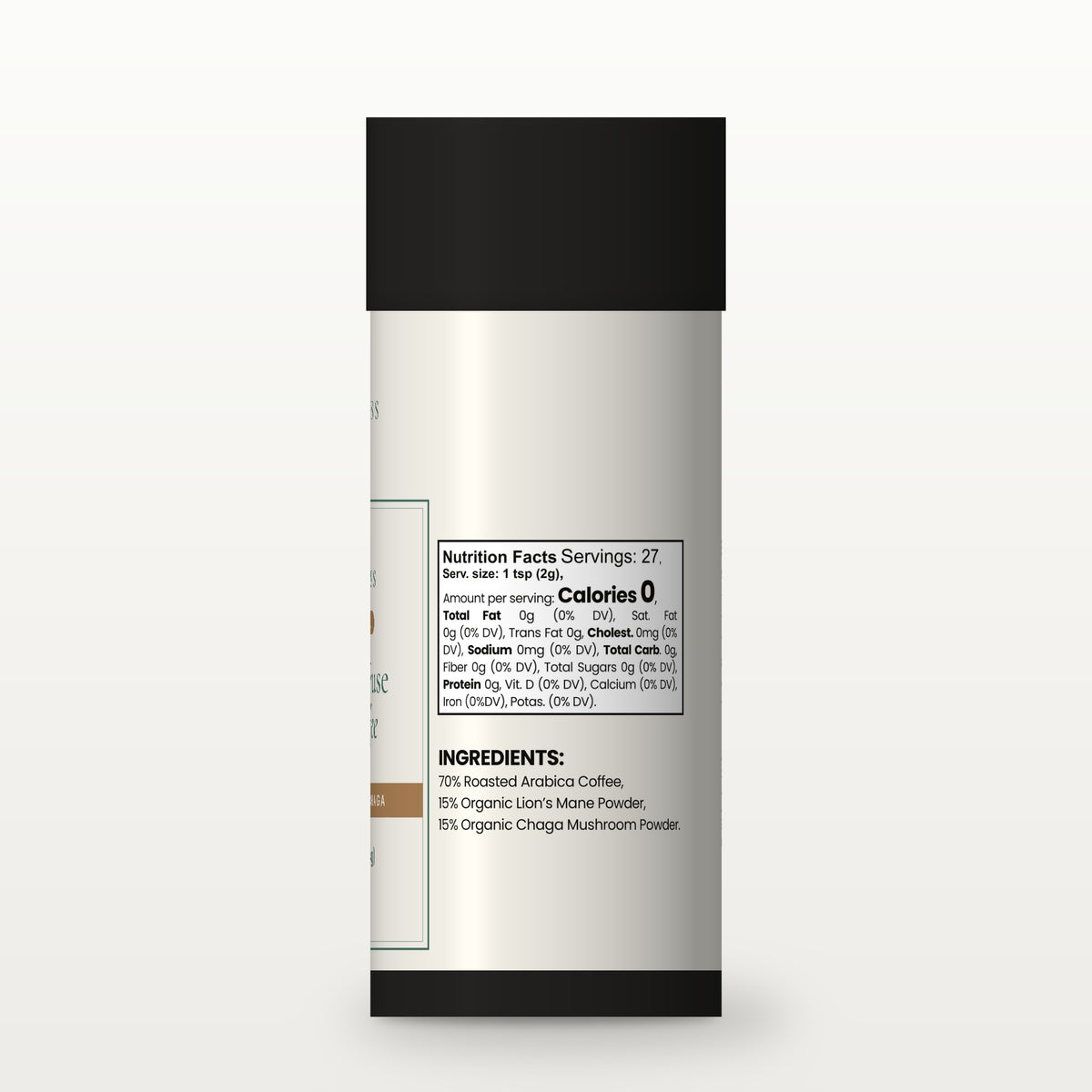 Le Wellness Mushroom Fuse Instant Coffee (Medium Roast) tube, side label with Nutrition Facts panel