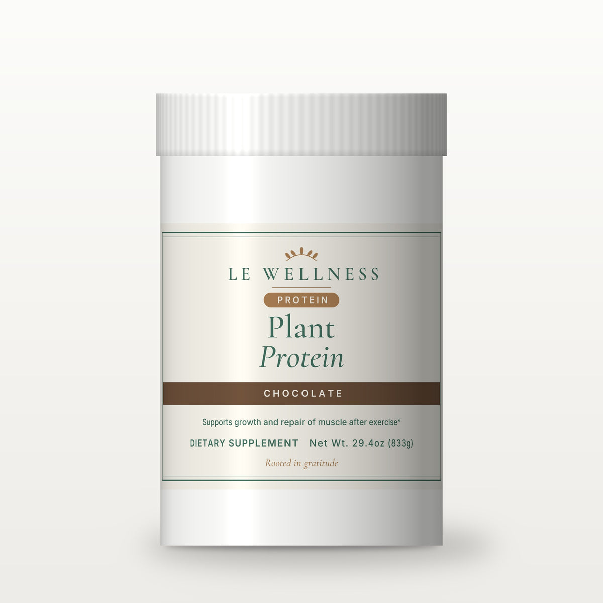 Le Wellness Plant Protein (Chocolate) tub, front label