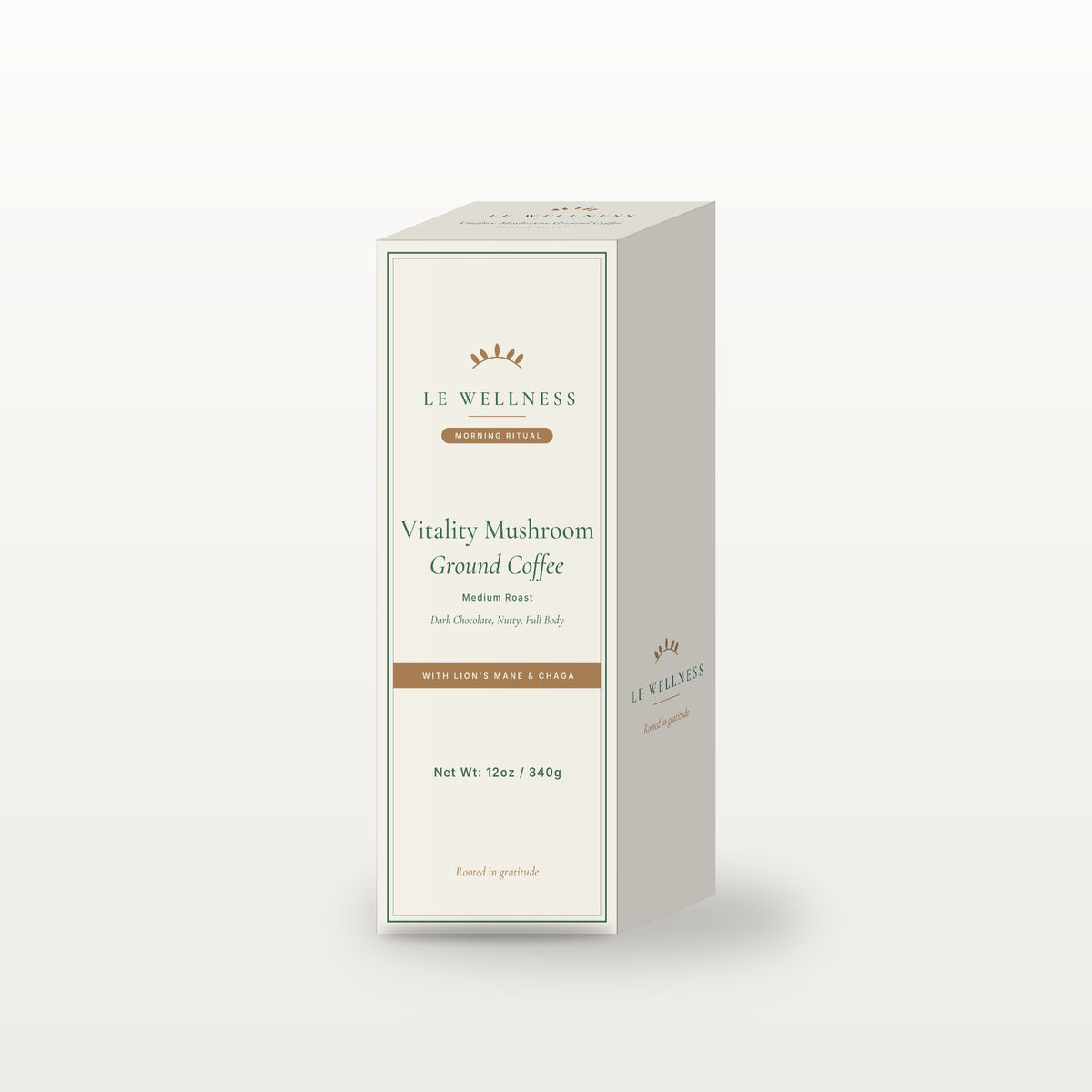 Le Wellness Vitality Mushroom Ground Coffee (Medium Roast) box, front label