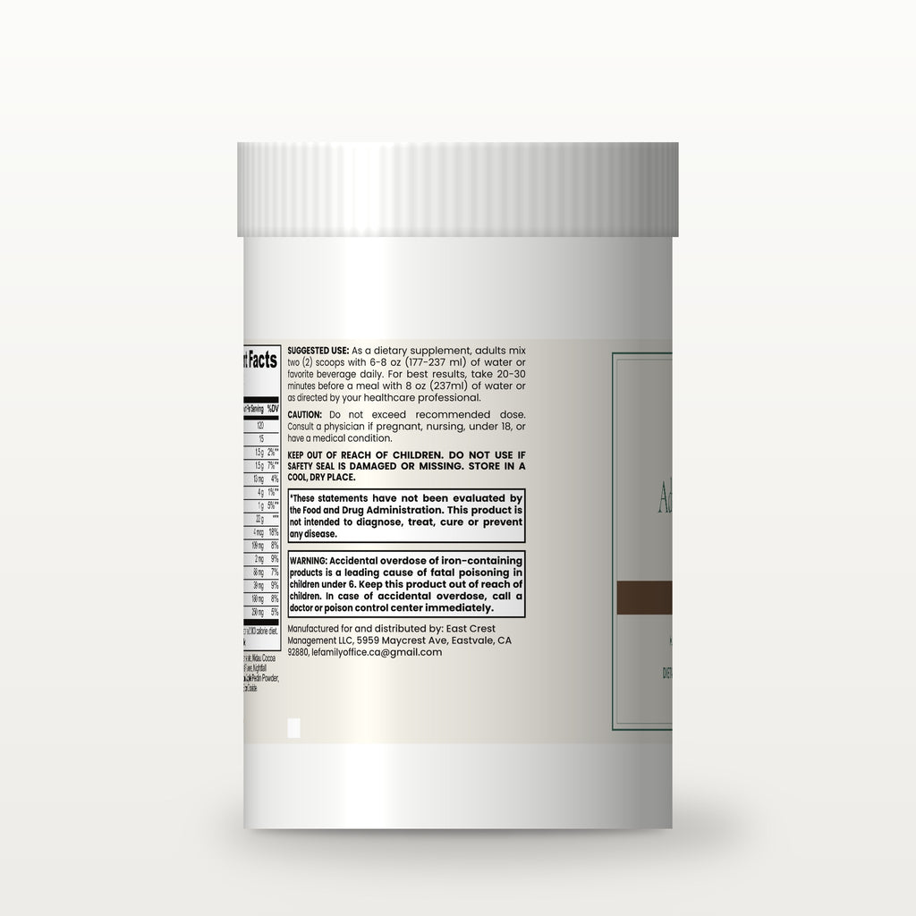 Le Wellness Advanced 100% Whey Protein Isolate (Chocolate) tub, side label with suggested use and cautions